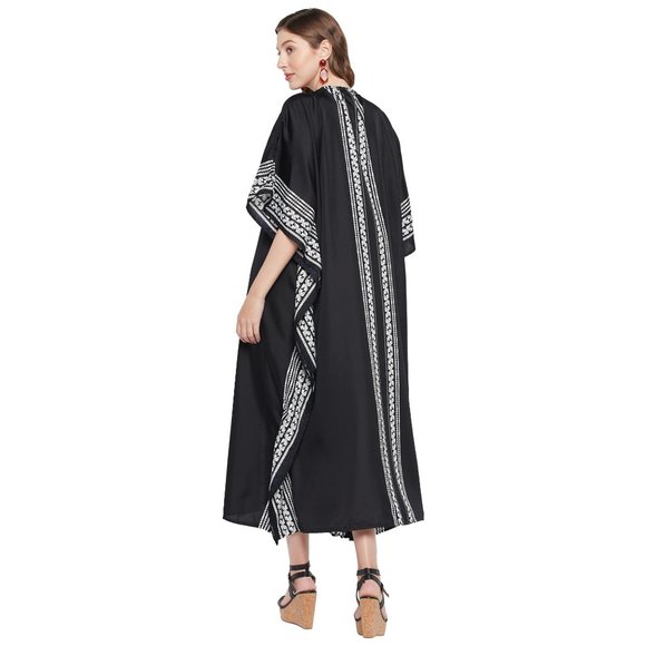 Gypsie Blu Black Geometric Printed Kaftan Summer Beach Cover Up Dress for Women - Picture 7 of 9